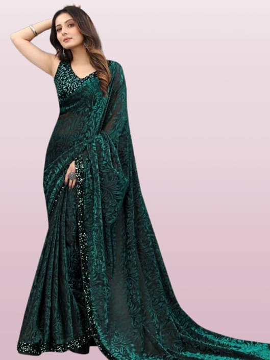 VRAGI Lycra Printed Regular Saree With Unstitched Blouse Piece ( Green ) VRAGI Lycra Printed Regular Saree With Unstitched Blouse Piece ( Green )