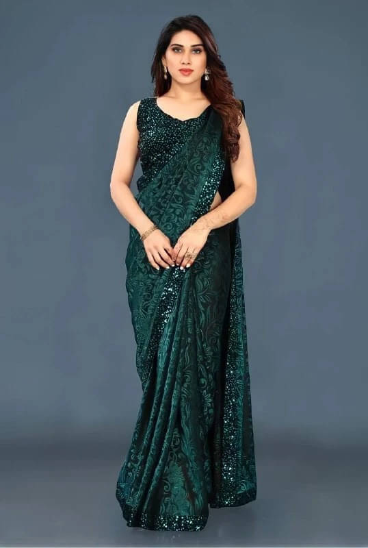 VRAGI Lycra Printed Regular Saree With Unstitched Blouse Piece ( Green ) VRAGI Lycra Printed Regular Saree With Unstitched Blouse Piece ( Green )