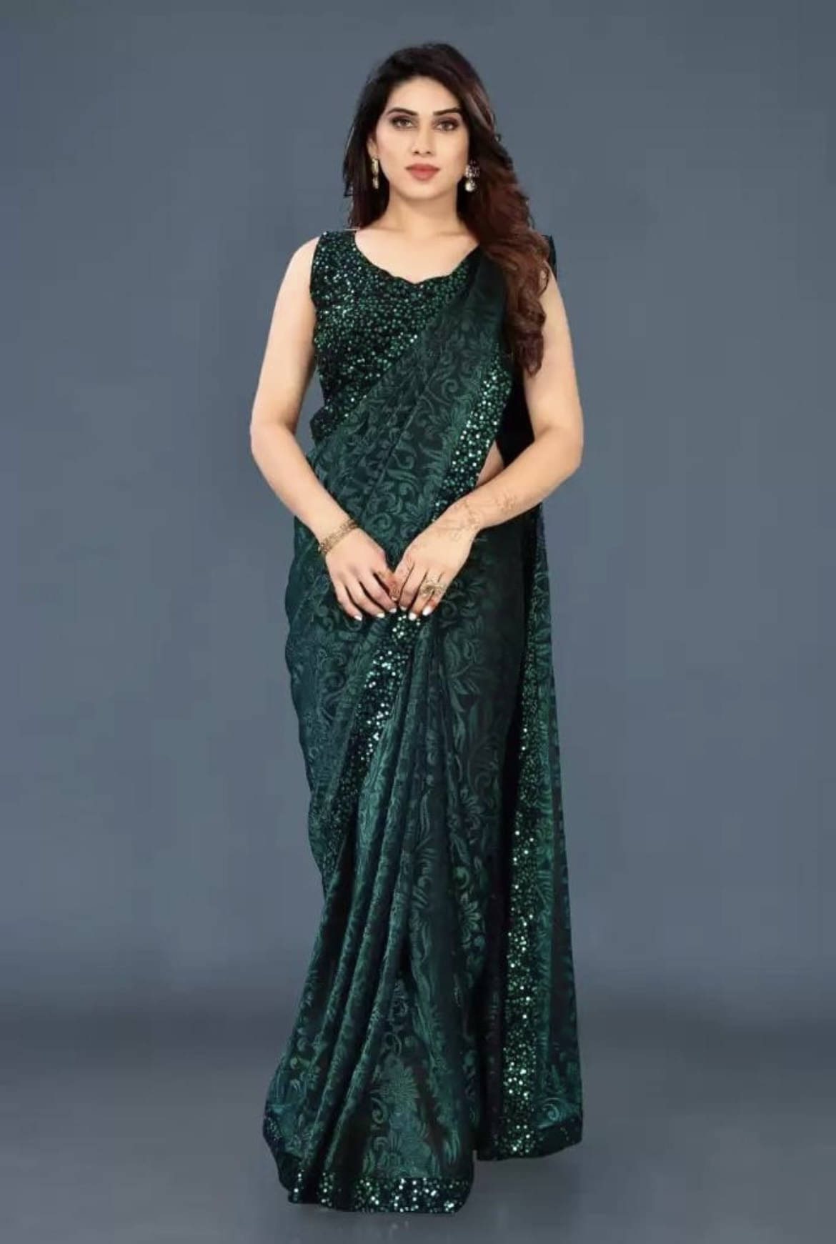     			VRAGI Lycra Printed Regular Saree With Unstitched Blouse Piece ( Blue )