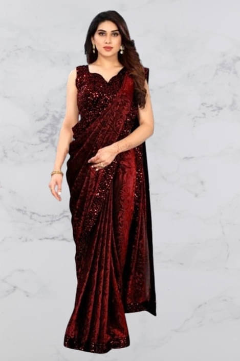     			VRAGI Lycra Printed Regular Saree With Unstitched Blouse Piece ( Maroon )