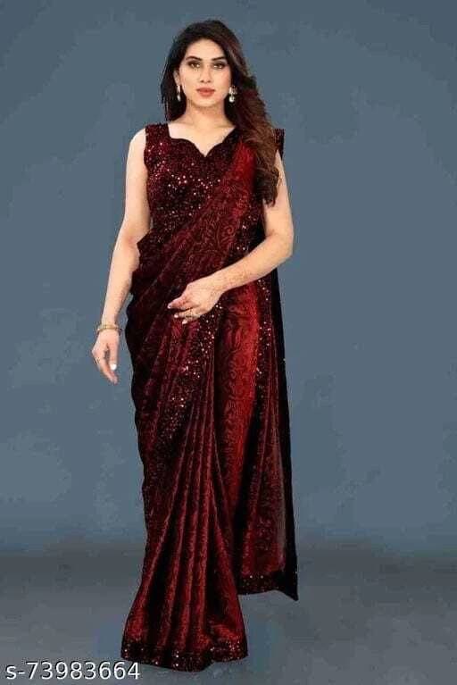 VRAGI Lycra Printed Regular Saree With Unstitched Blouse Piece ( Maroon ) VRAGI Lycra Printed Regular Saree With Unstitched Blouse Piece ( Maroon )