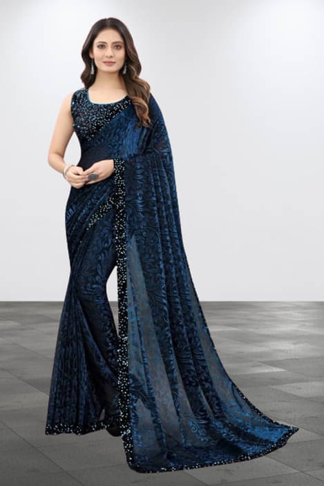 VRAGI Lycra Printed Regular Saree With Unstitched Blouse Piece ( Blue ) VRAGI Lycra Printed Regular Saree With Unstitched Blouse Piece ( Blue )