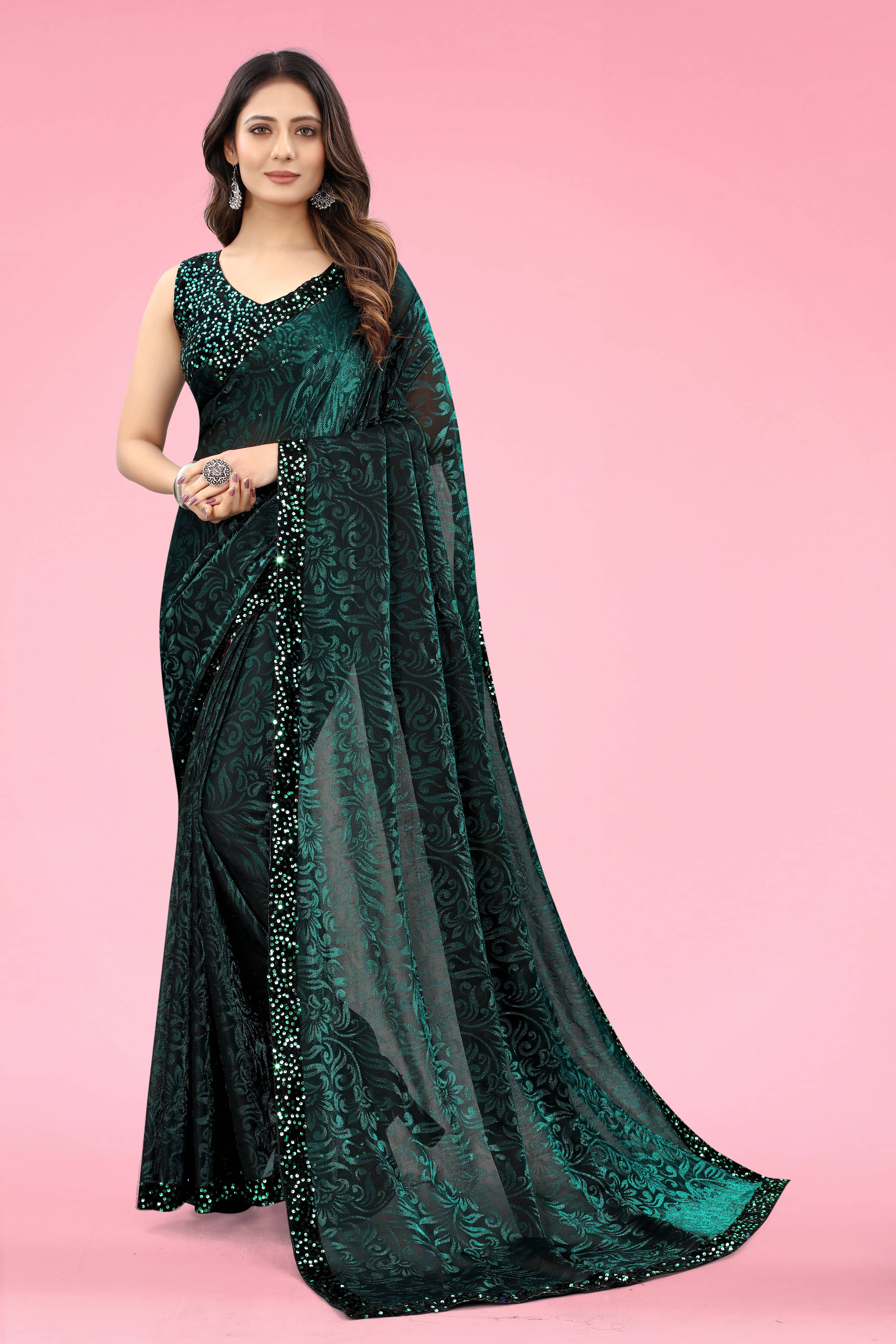 VRAGI Lycra Printed Regular Saree With Unstitched Blouse Piece ( Brown ) VRAGI Lycra Printed Regular Saree With Unstitched Blouse Piece ( Brown )