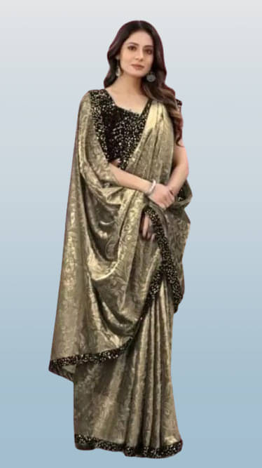     			VRAGI Lycra Printed Regular Saree With Unstitched Blouse Piece ( Gold )