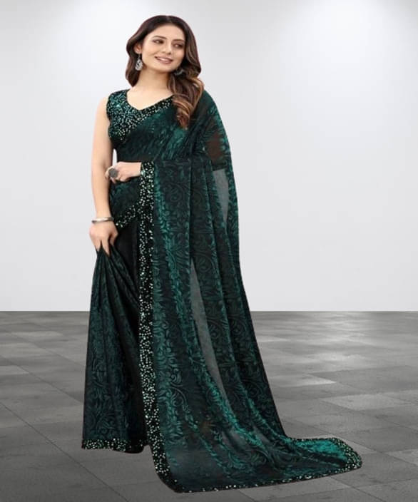 VRAGI Lycra Printed Regular Saree With Unstitched Blouse Piece ( Green ) VRAGI Lycra Printed Regular Saree With Unstitched Blouse Piece ( Green )