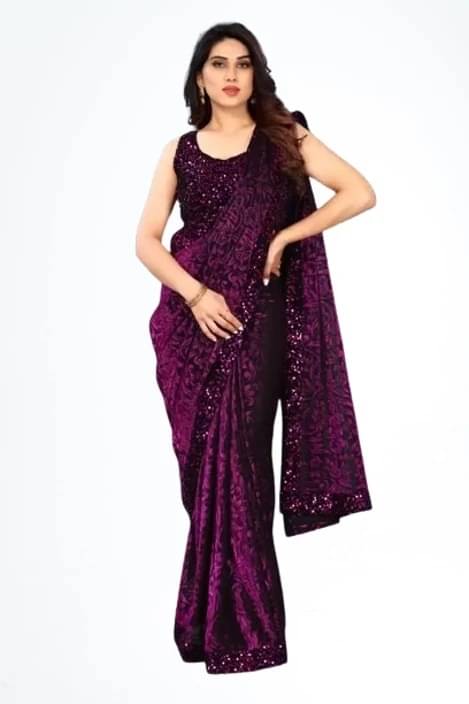     			VRAGI Lycra Printed Regular Saree With Unstitched Blouse Piece ( Purple )
