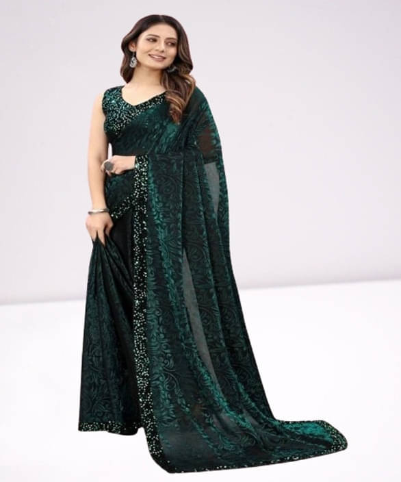     			VRAGI Lycra Printed Regular Saree With Unstitched Blouse Piece ( Green )