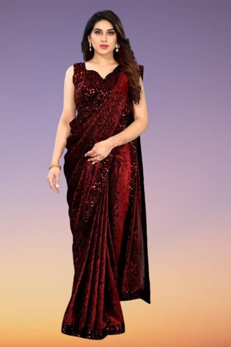     			VRAGI Lycra Printed Regular Saree With Unstitched Blouse Piece ( Maroon )