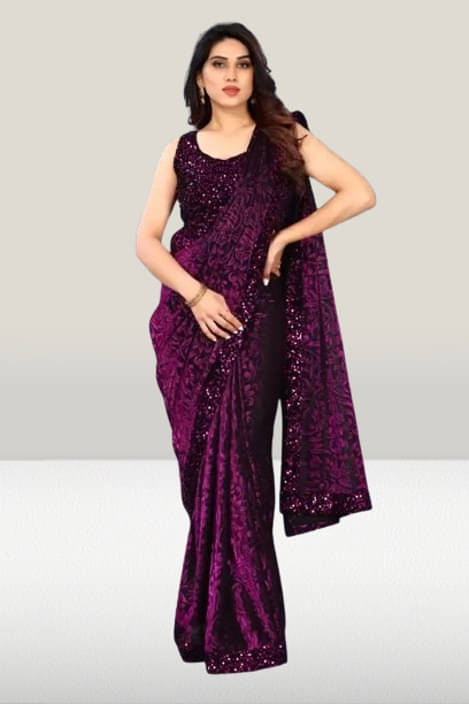 VRAGI Lycra Printed Regular Saree With Unstitched Blouse Piece ( Purple ) VRAGI Lycra Printed Regular Saree With Unstitched Blouse Piece ( Purple )