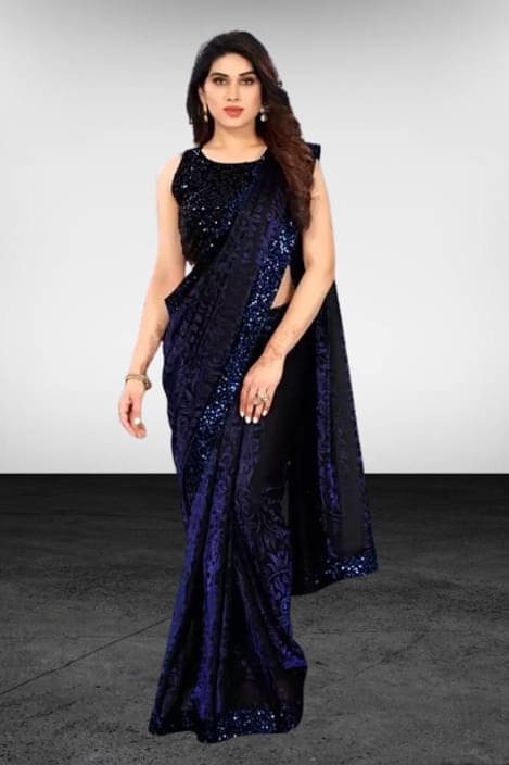 VRAGI Lycra Printed Regular Saree With Unstitched Blouse Piece ( Blue ) VRAGI Lycra Printed Regular Saree With Unstitched Blouse Piece ( Blue )