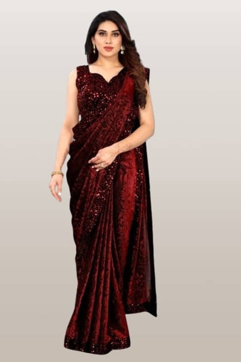 VRAGI Lycra Printed Regular Saree With Unstitched Blouse Piece ( Maroon ) VRAGI Lycra Printed Regular Saree With Unstitched Blouse Piece ( Maroon )