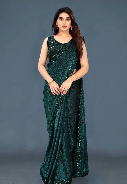 VRAGI Lycra Printed Regular Saree With Unstitched Blouse Piece ( Green ) VRAGI Lycra Printed Regular Saree With Unstitched Blouse Piece ( Green )