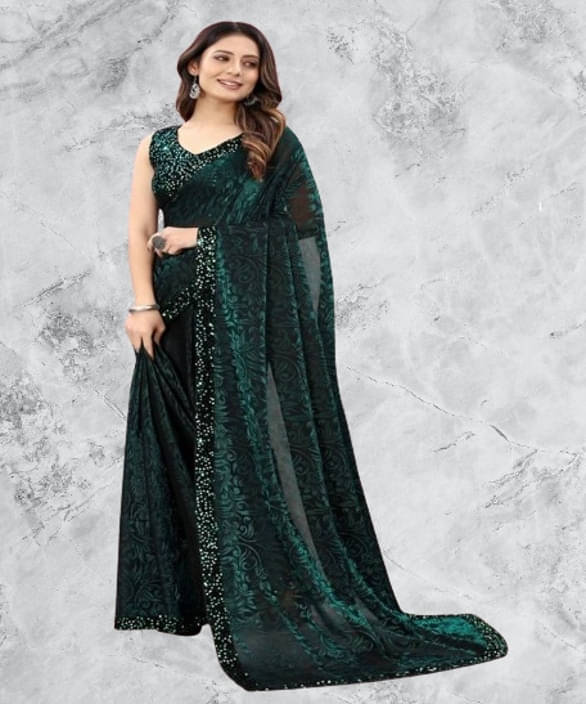     			VRAGI Lycra Printed Regular Saree With Unstitched Blouse Piece ( Green )