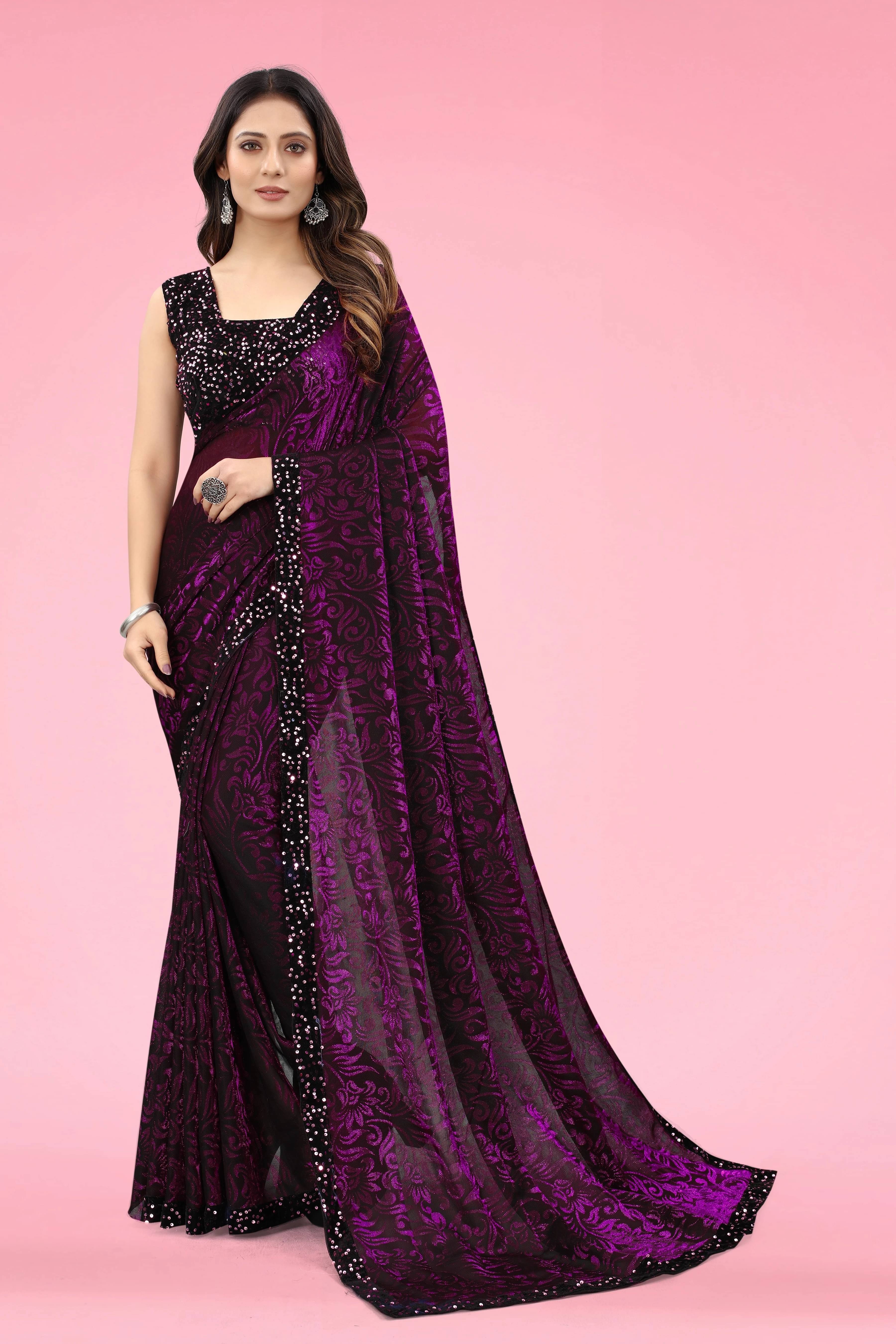     			VRAGI Lycra Printed Regular Saree With Unstitched Blouse Piece ( Brown )