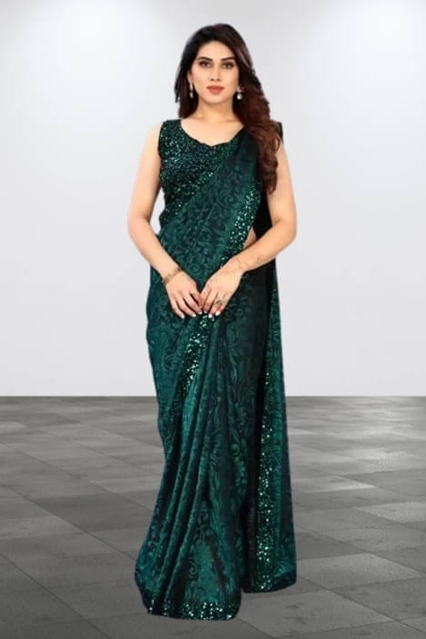     			VRAGI Lycra Printed Regular Saree With Unstitched Blouse Piece ( Green )