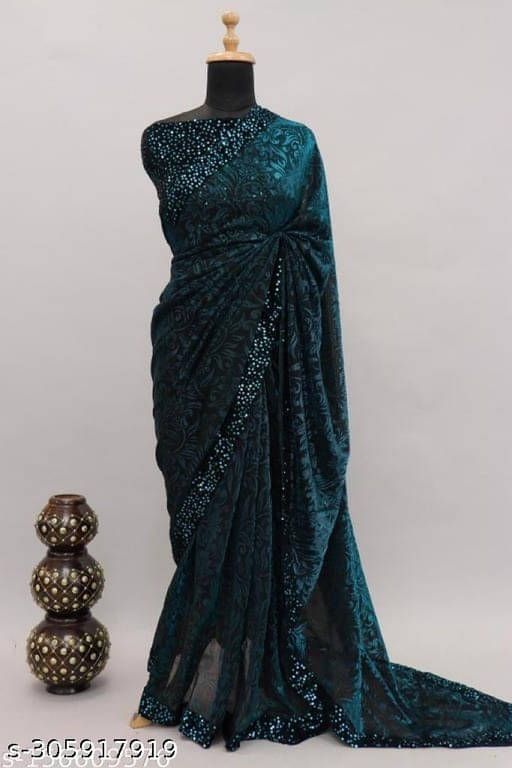     			VRAGI Lycra Printed Regular Saree With Unstitched Blouse Piece ( Green )