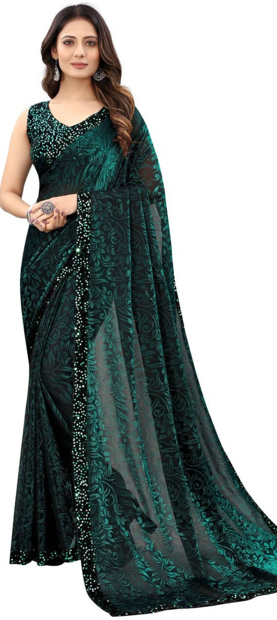     			VRAGI Lycra Printed Regular Saree With Unstitched Blouse Piece ( Maroon )