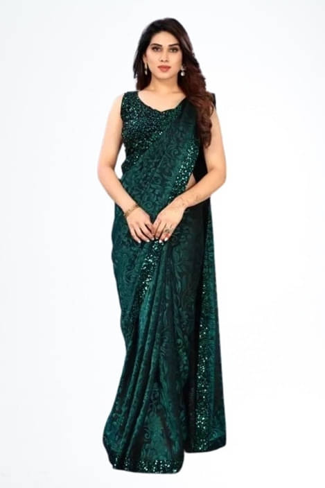     			VRAGI Lycra Printed Regular Saree With Unstitched Blouse Piece ( Green )