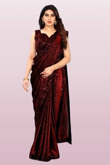     			VRAGI Lycra Printed Regular Saree With Unstitched Blouse Piece ( Maroon )