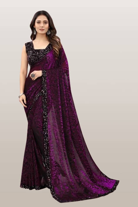 VRAGI Lycra Printed Regular Saree With Unstitched Blouse Piece ( Purple ) VRAGI Lycra Printed Regular Saree With Unstitched Blouse Piece ( Purple )
