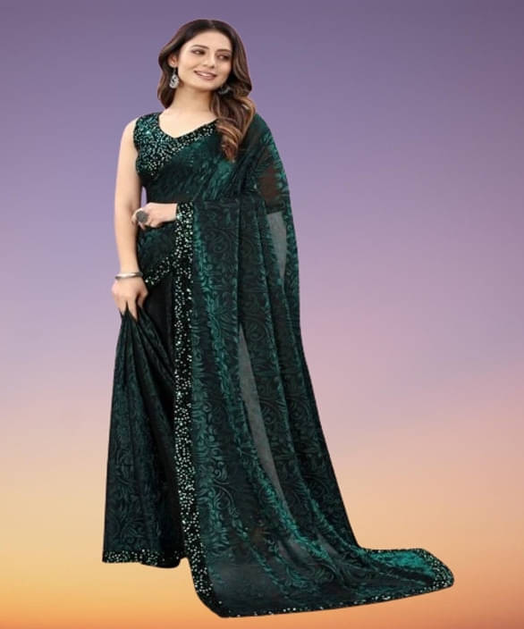     			VRAGI Lycra Printed Regular Saree With Unstitched Blouse Piece ( Green )