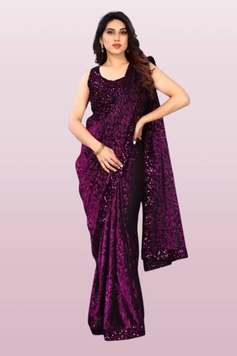     			VRAGI Lycra Printed Regular Saree With Unstitched Blouse Piece ( Purple )
