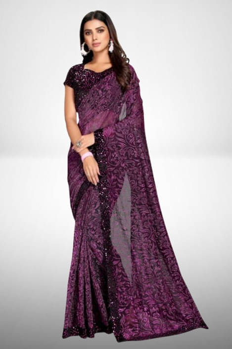     			VRAGI Lycra Self Design Regular Saree With Unstitched Blouse Piece ( Magenta )