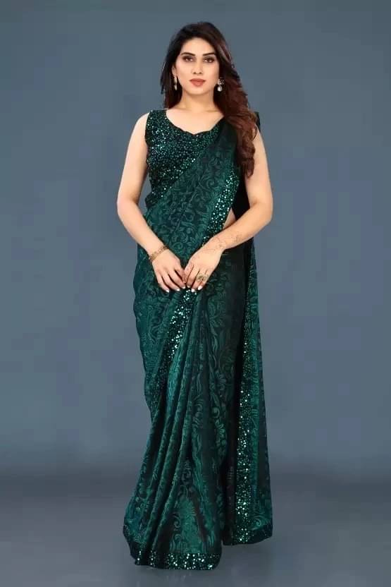 VRAGI Lycra Self Design Regular Saree With Unstitched Blouse Piece ( Green ) VRAGI Lycra Self Design Regular Saree With Unstitched Blouse Piece ( Green )