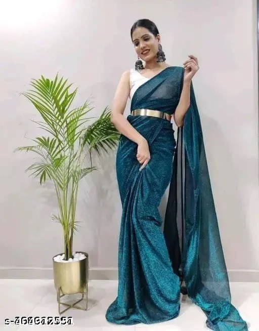 VRAGI Lycra Self Design Regular Saree With Unstitched Blouse Piece ( Blue ) VRAGI Lycra Self Design Regular Saree With Unstitched Blouse Piece ( Blue )