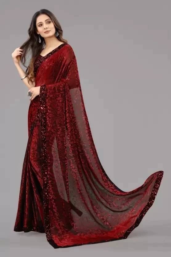     			VRAGI Lycra Self Design Regular Saree With Unstitched Blouse Piece ( Maroon )