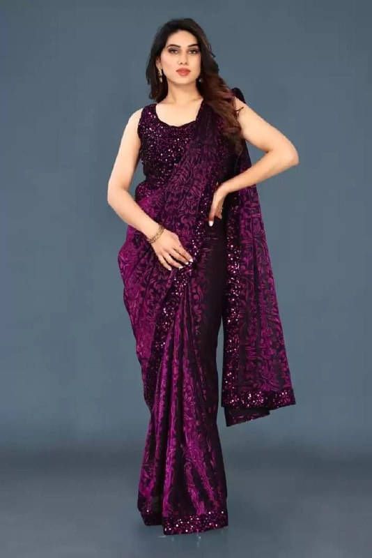 VRAGI Lycra Self Design Regular Saree With Unstitched Blouse Piece ( Purple ) VRAGI Lycra Self Design Regular Saree With Unstitched Blouse Piece ( Purple )