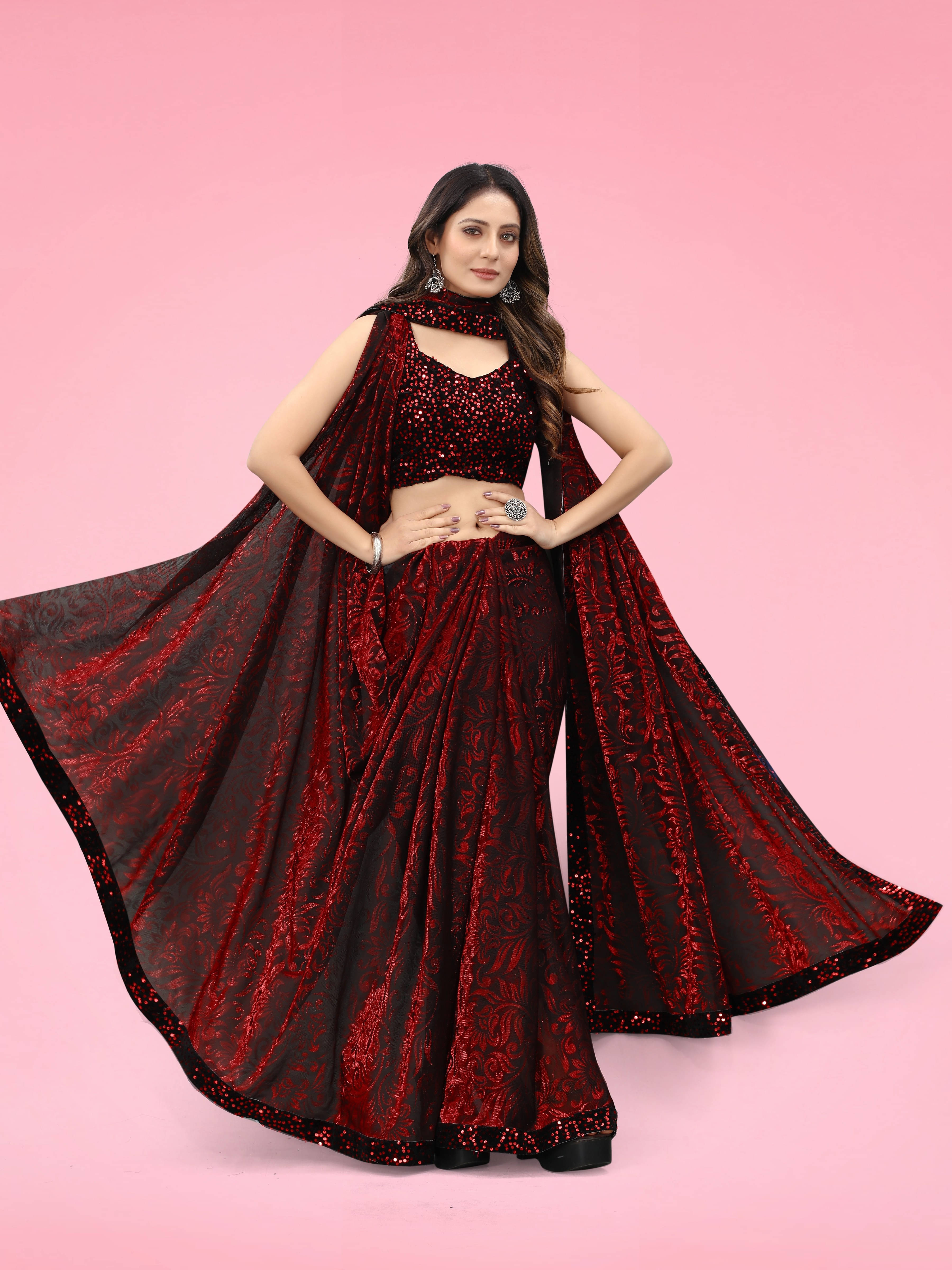 VRAGI Lycra Self Design Regular Saree With Unstitched Blouse Piece ( Maroon ) VRAGI Lycra Self Design Regular Saree With Unstitched Blouse Piece ( Maroon )
