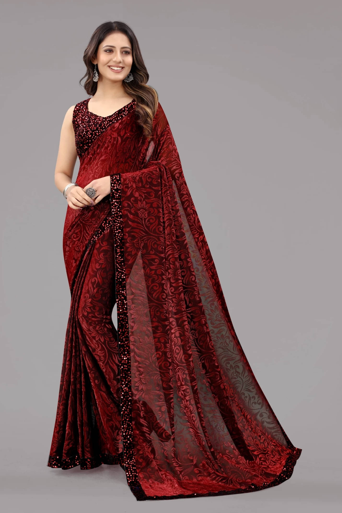 VRAGI Lycra Self Design Regular Saree With Unstitched Blouse Piece ( Red ) VRAGI Lycra Self Design Regular Saree With Unstitched Blouse Piece ( Red )