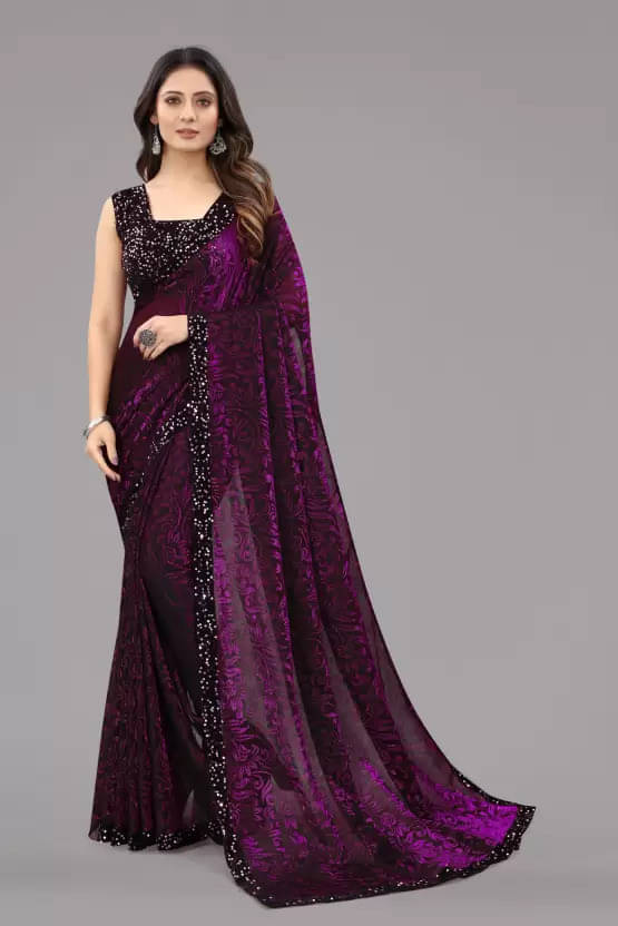 VRAGI Lycra Self Design Regular Saree With Unstitched Blouse Piece ( Purple ) VRAGI Lycra Self Design Regular Saree With Unstitched Blouse Piece ( Purple )