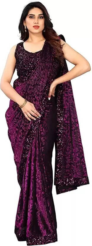 VRAGI Lycra Self Design Regular Saree With Unstitched Blouse Piece ( Purple ) VRAGI Lycra Self Design Regular Saree With Unstitched Blouse Piece ( Purple )