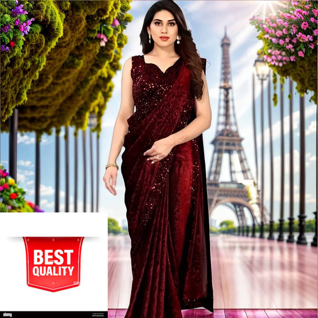     			VRAGI Lycra Solid Regular Saree With Unstitched Blouse Piece ( Maroon )