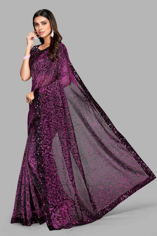     			VRAGI Lycra Solid Regular Saree With Unstitched Blouse Piece ( Magenta )