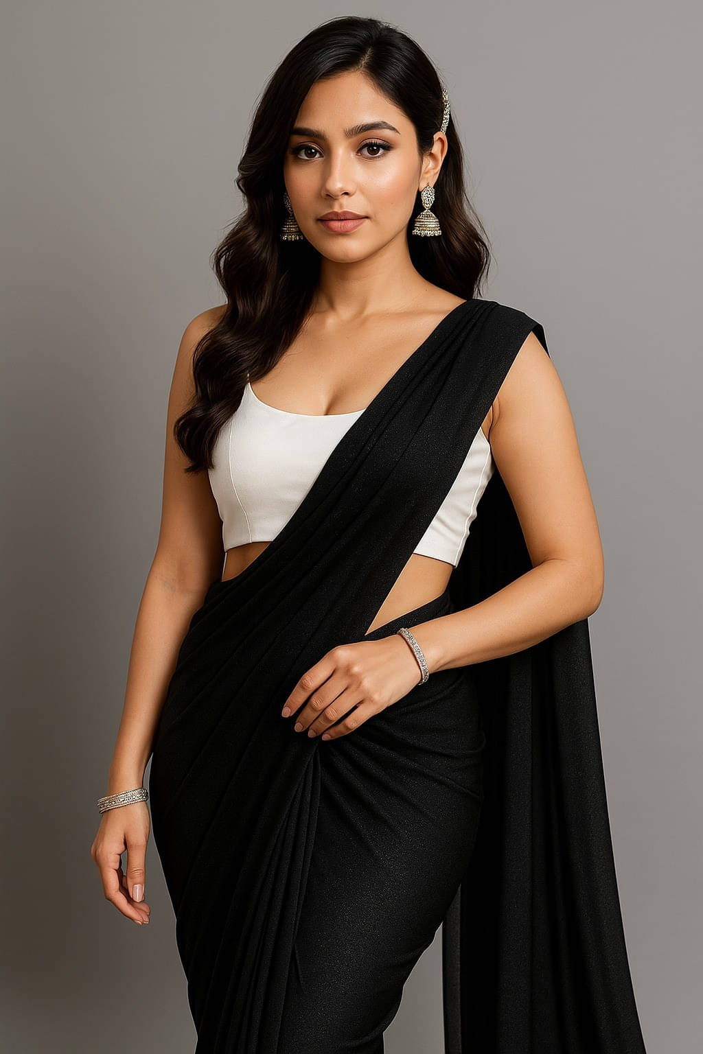     			VRAGI Lycra Solid Regular Saree With Unstitched Blouse Piece ( Black )