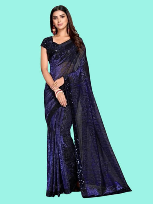    			VRAGI Lycra Solid Regular Saree With Unstitched Blouse Piece ( Navy Blue )