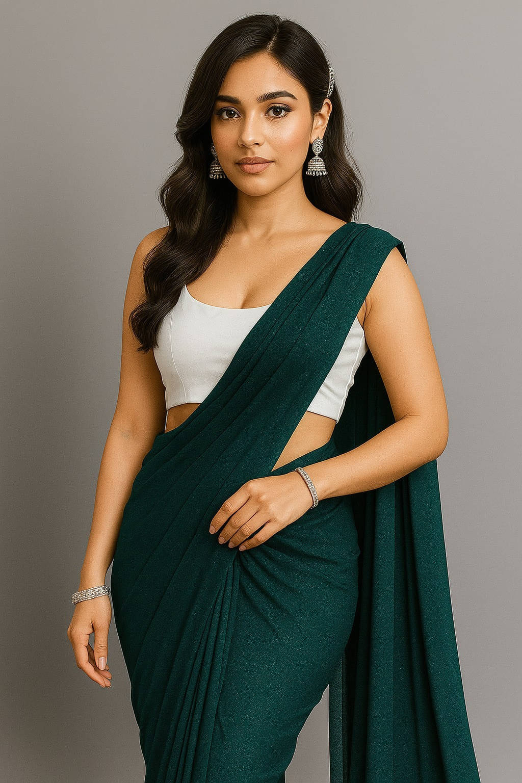     			VRAGI Lycra Solid Regular Saree With Unstitched Blouse Piece ( Green )
