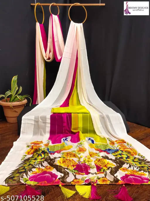 VRAGI Lycra Solid Regular Saree With Unstitched Blouse Piece ( Multicolor ) VRAGI Lycra Solid Regular Saree With Unstitched Blouse Piece ( Multicolor )