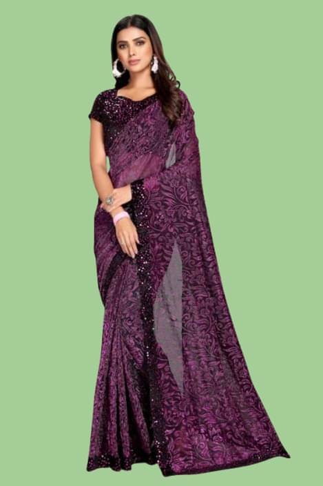     			VRAGI Lycra Solid Regular Saree With Unstitched Blouse Piece ( Magenta )