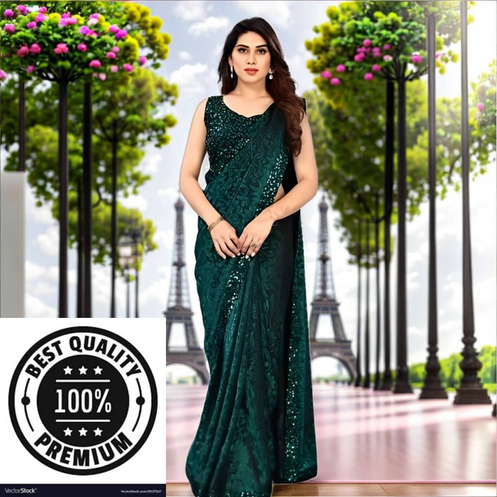     			VRAGI Lycra Solid Regular Saree With Unstitched Blouse Piece ( Green )