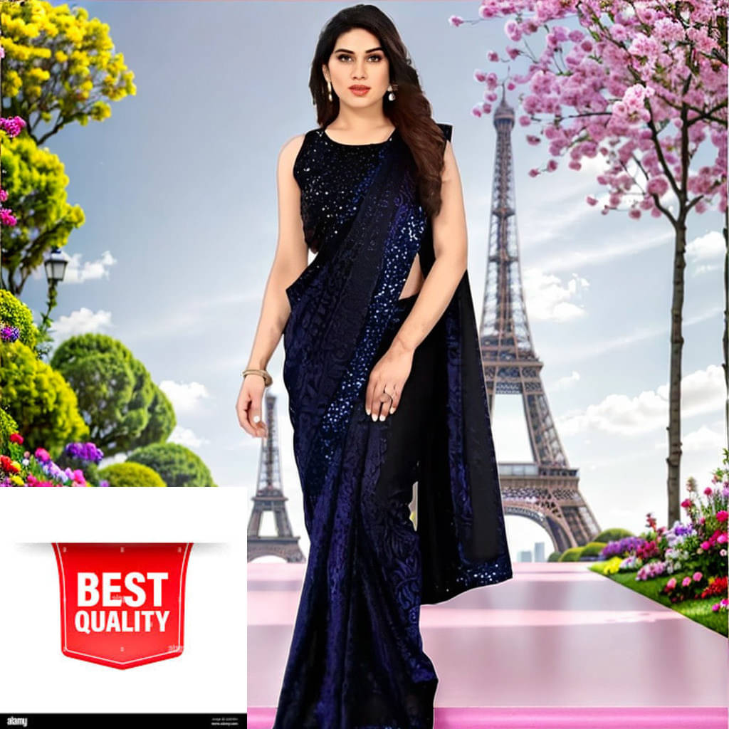 VRAGI Lycra Solid Regular Saree With Unstitched Blouse Piece ( Navy Blue ) VRAGI Lycra Solid Regular Saree With Unstitched Blouse Piece ( Navy Blue )