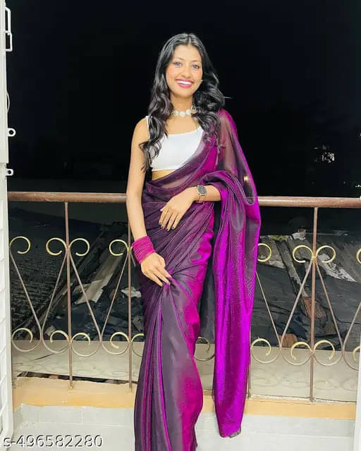VRAGI Lycra Solid Regular Saree With Unstitched Blouse Piece ( Purple ) VRAGI Lycra Solid Regular Saree With Unstitched Blouse Piece ( Purple )