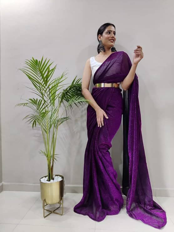 VRAGI Lycra Solid Regular Saree With Unstitched Blouse Piece ( Purple ) VRAGI Lycra Solid Regular Saree With Unstitched Blouse Piece ( Purple )