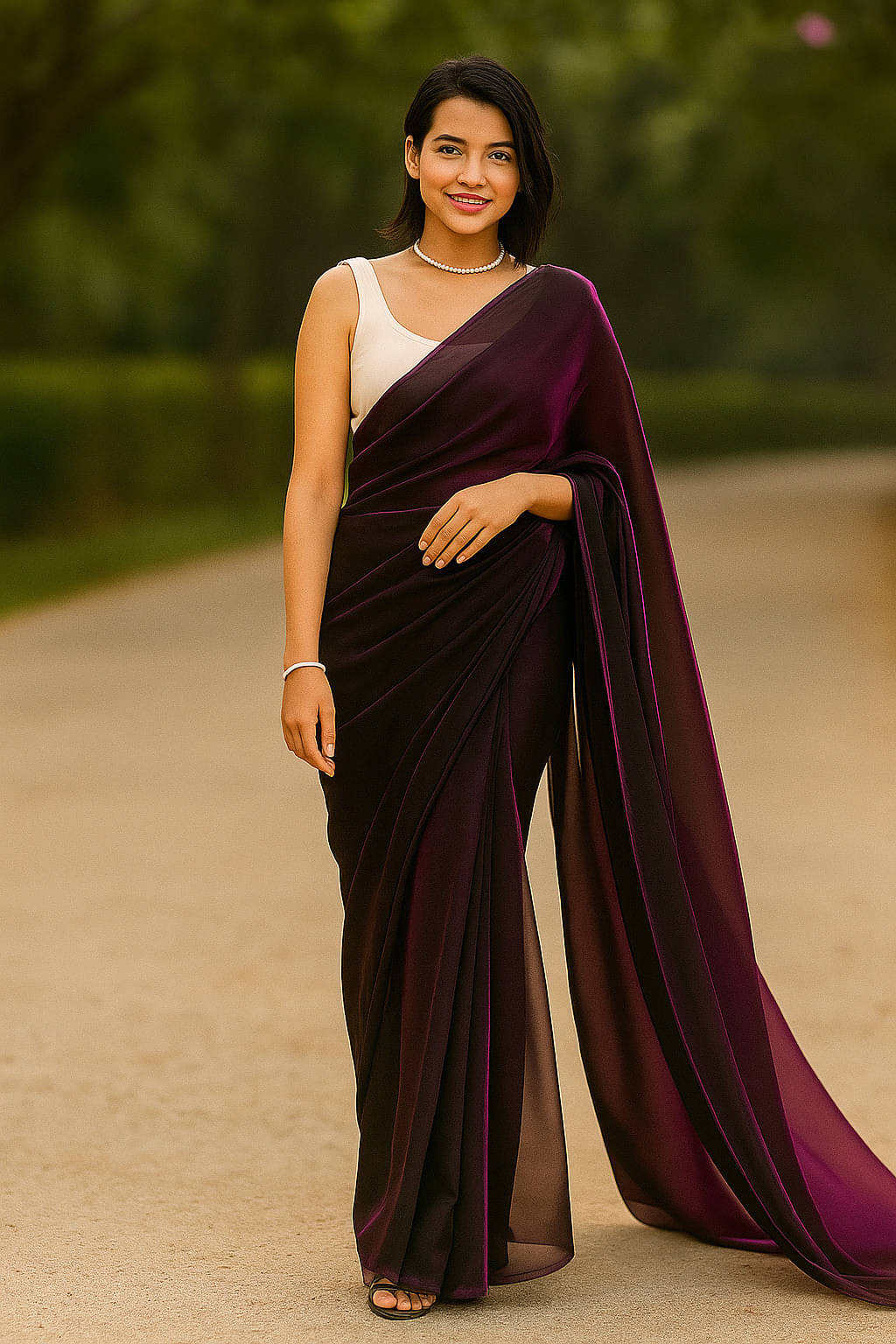     			VRAGI Lycra Solid Regular Saree With Unstitched Blouse Piece ( Purple )