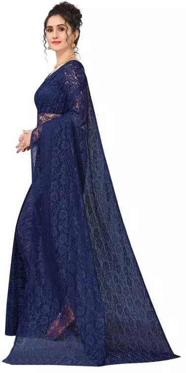     			VRAGI Net Dyed Regular Saree With Unstitched Blouse Piece ( Navy Blue )
