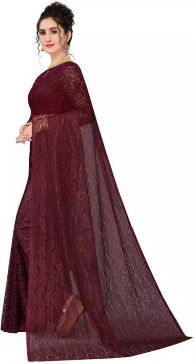     			VRAGI Net Dyed Regular Saree With Unstitched Blouse Piece ( Maroon )