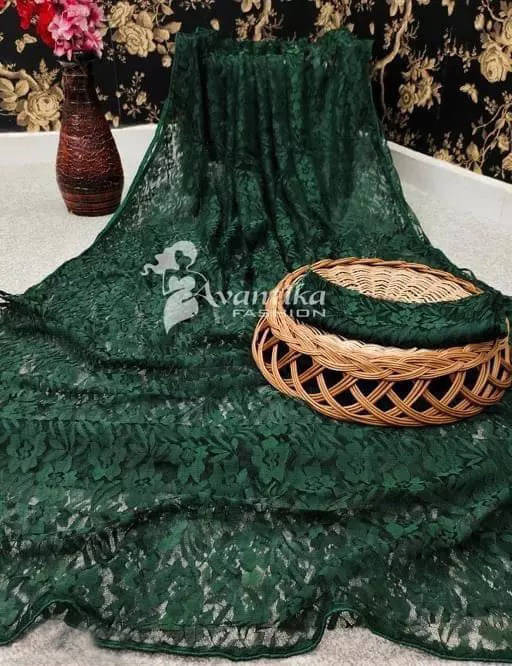     			VRAGI Net Dyed Regular Saree With Unstitched Blouse Piece ( Green )